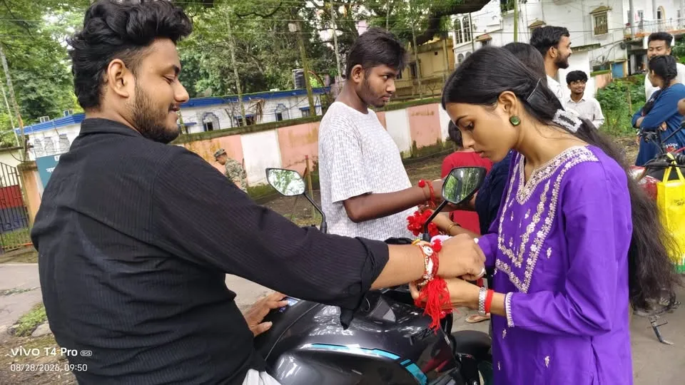 Tying a rakhi at the Petrapole border